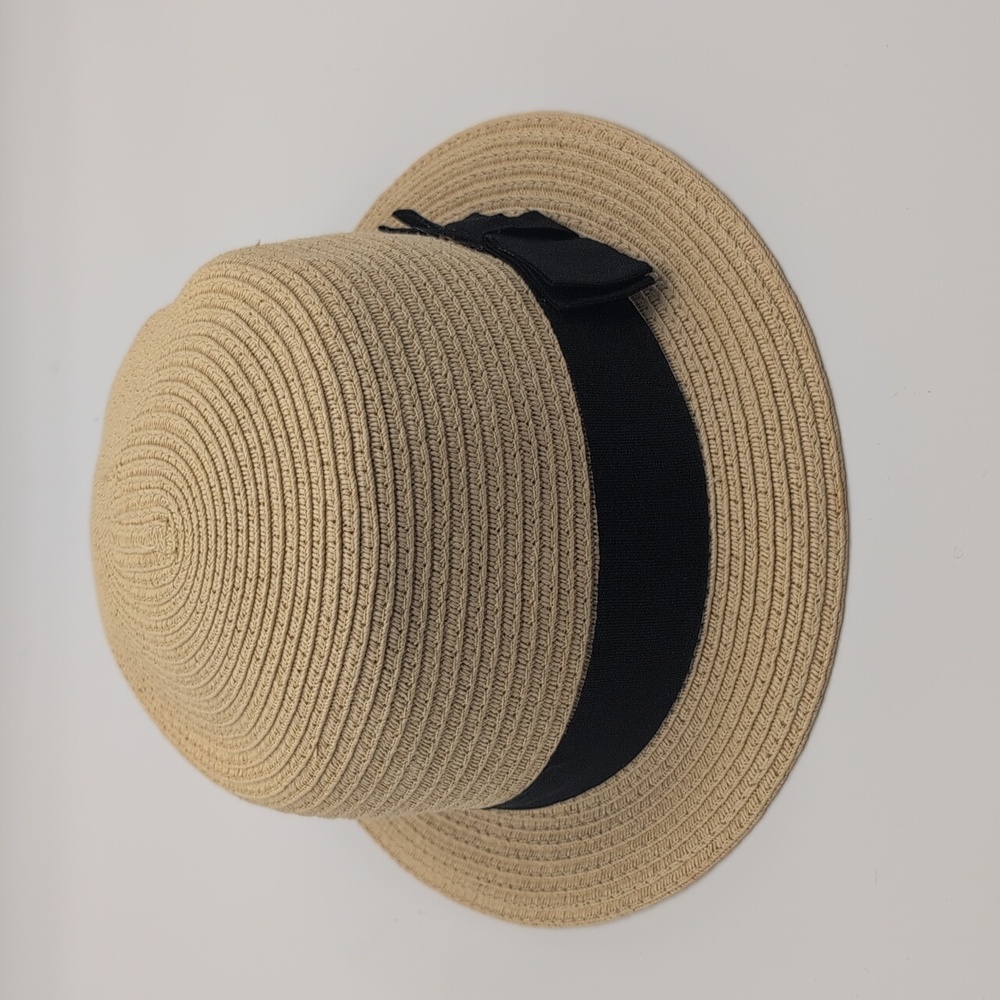 Expressions| Vintage Tan Straw Hat with Black Band - Picture 6 of 11